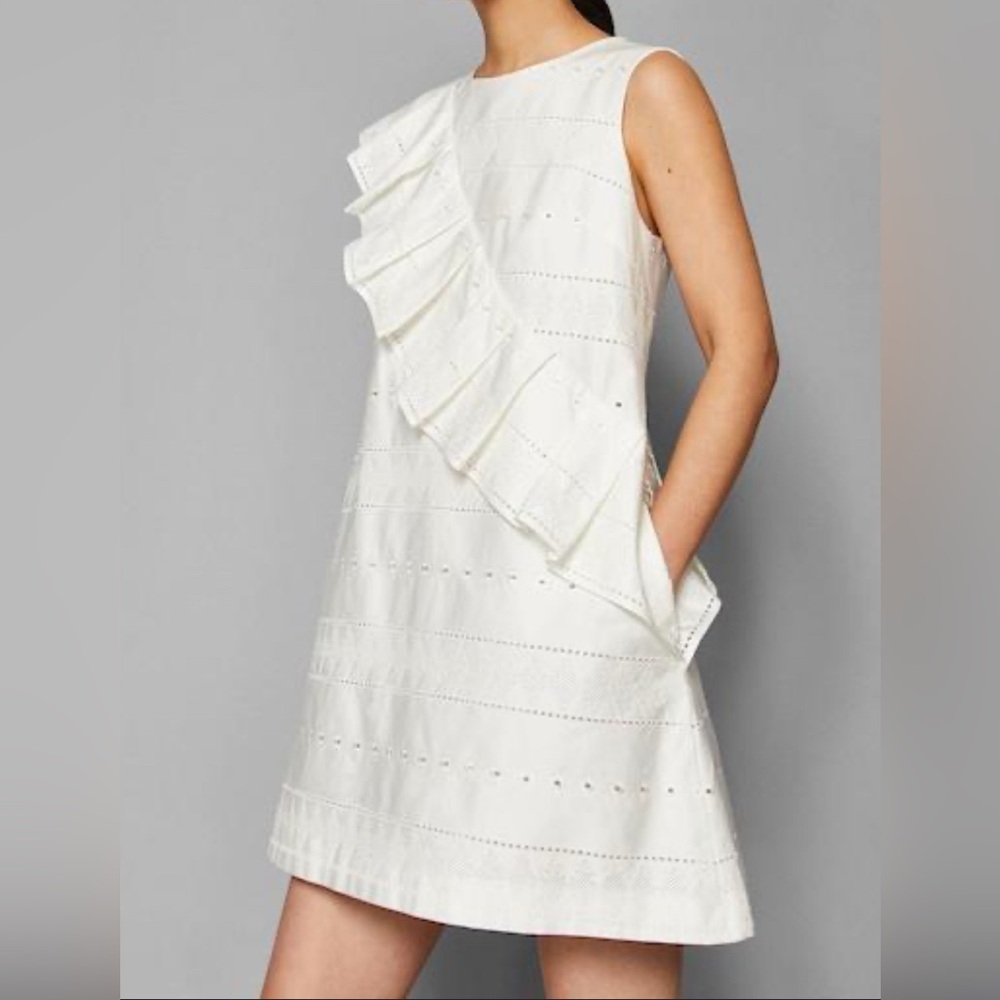 Ted Baker White One Shoulder Ruffle Dress